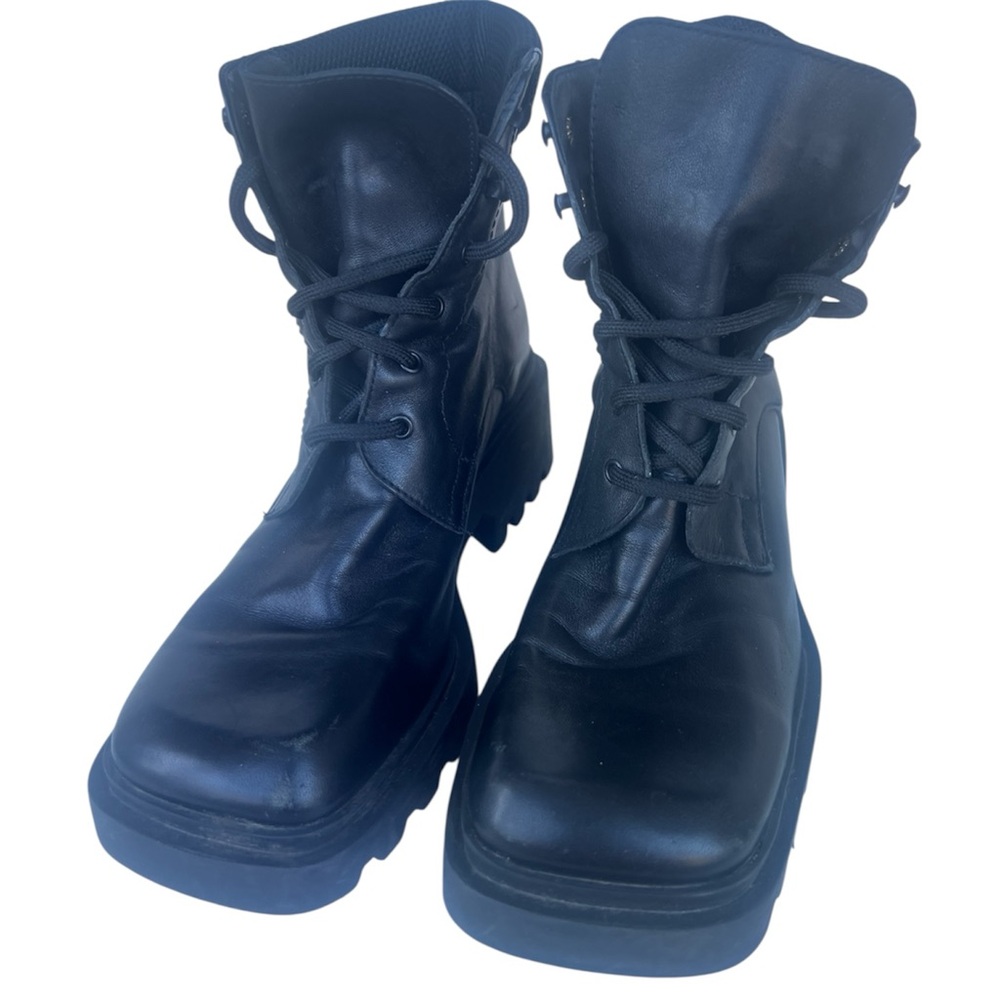 Vintage Cierrah Black Leather Combat Boots Women’s 7M Y2K Grunge Made in Brazil